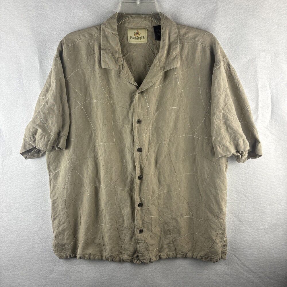 Paradise by Axis Mens Button Up Shirt Tan Short Sleeve